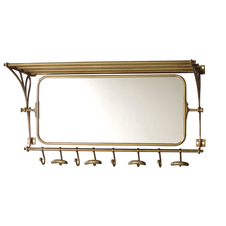 Mercer41 Bodnar Brass 8 Hook Wall Mounted Coat Rack with Mirror and